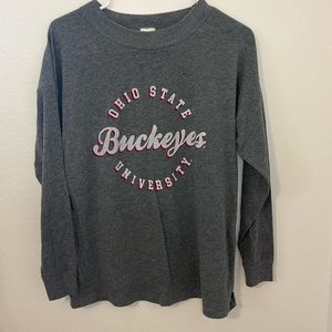PINK VICTORIAS SECRET Ohio State Buckeyes Grey Oversized Long Sleeve Graphic Tee